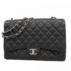 Chanel Shoulder Bag, Large Matelassé, Double Flap, Chain, Caviar Leather, Bla...